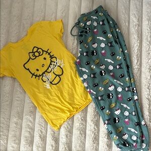 Hello Kitty Yellow Tee with Teal Character Jogger Pajama Set